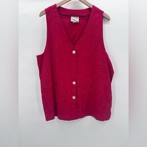 Country Wear Casuals Women’s Vest Tonal Floral Embroidery Y2K Large in Red